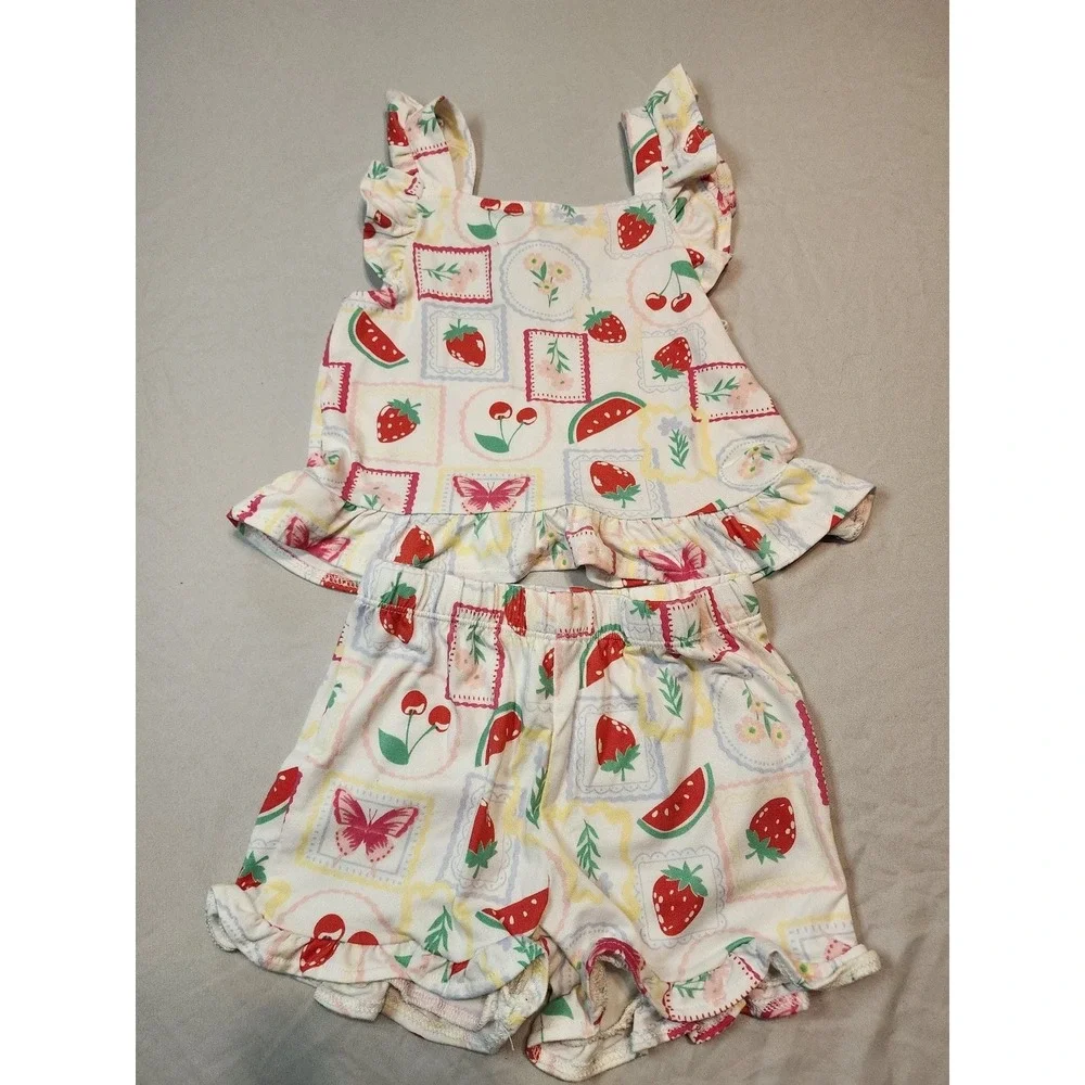 Little Lass Toddler Girls 2T Short Sets Bundle Pink Strawberry Fruit Print